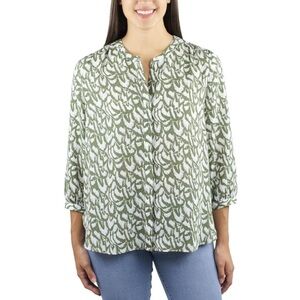 Jachs Girlfriend Ladies’3/4 Sleeve Blouse Hidden Button Closure & Black Pleats